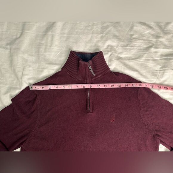 Nautica Men’s Medium Burgundy Red Pullover 1/4 Zip Casual Tight Knit Sweater - Picture 6 of 12